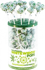 Cannabis White Widow Pops – Витринен контейнер (100 близалки)