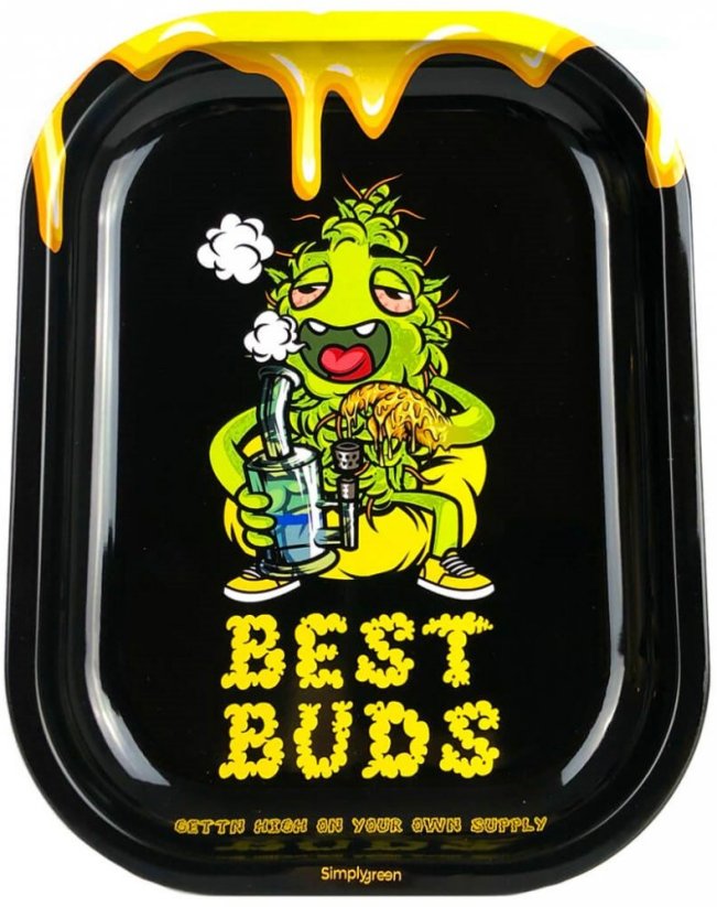 Best Buds Dab-All-Day 磁気グラインダーカード付き小型金属ローリングトレイ