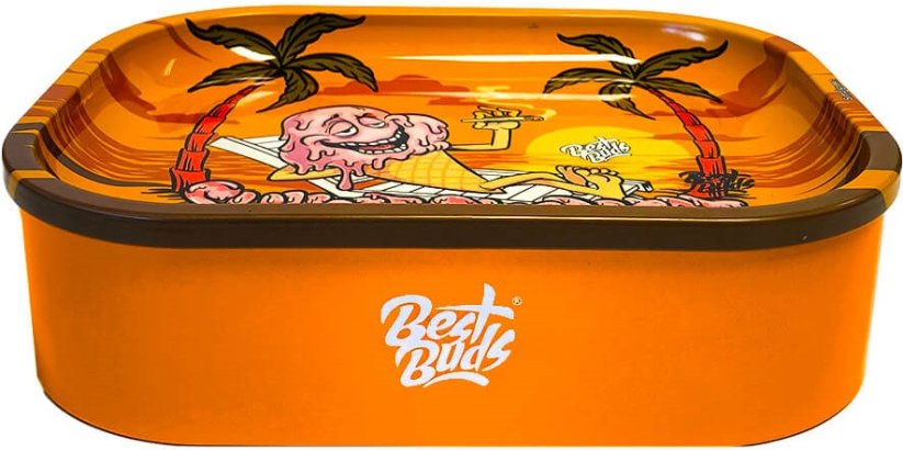 Best Buds Thin Box Rolling Tray with Storage, Sunset Sherbet