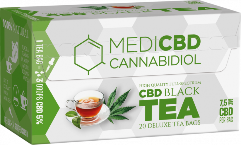 MediCBD Juodoji arbata (20 arbatos pakelių dėžutėje), 7,5 mg CBD