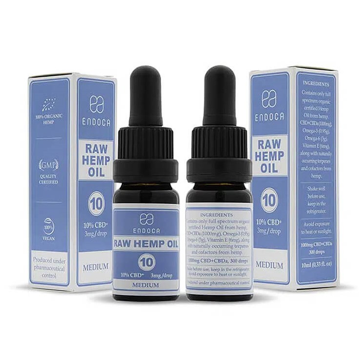 Endoca RAW Ulei de cânepă 1000 mg CBD + CBDa (10%), 10 ml