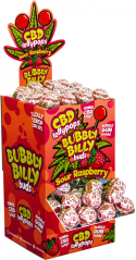 Bubbly Billy Buds 10 mg CBD savanyú málna nyalókák, belül rágógumival – Kijelző tartály (100 nyalóka)