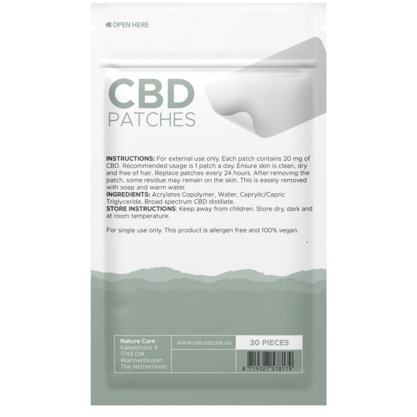 Nature Cure CBD-laastarit - Laaja spektri, 600 mg CBD, 30 kpl x 20 mg