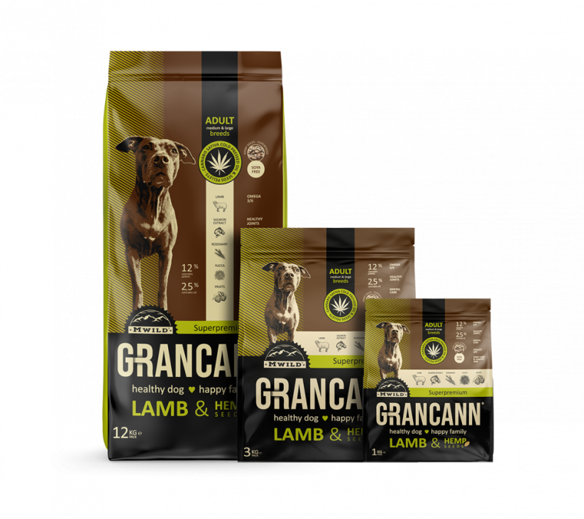 Grancann Lamb & Hemp seeds - Konopné krmivo pre stredné a veľké plemená, 12kg