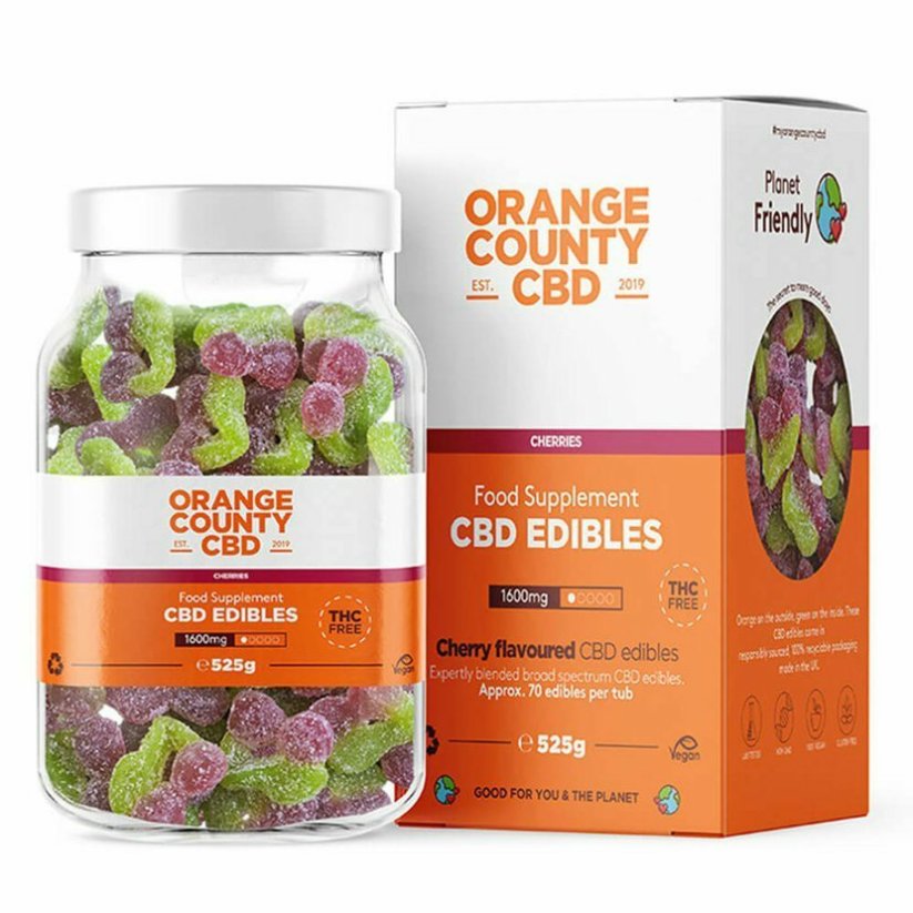 Orange County CBD Kummikud Kirsid, 70 tk, 1600 mg CBD, 525 g