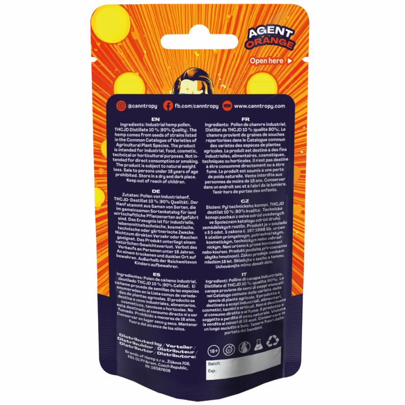 Canntropy THCJD Hash Agent Orange, THCJD 90% kvalitete, 1 g - 5 g