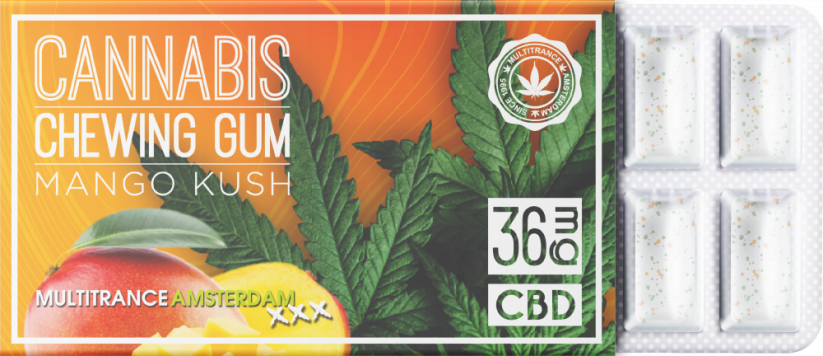 Cannabis Mango Kauwgom (36 mg CBD) – Displaycontainer (24 dozen)