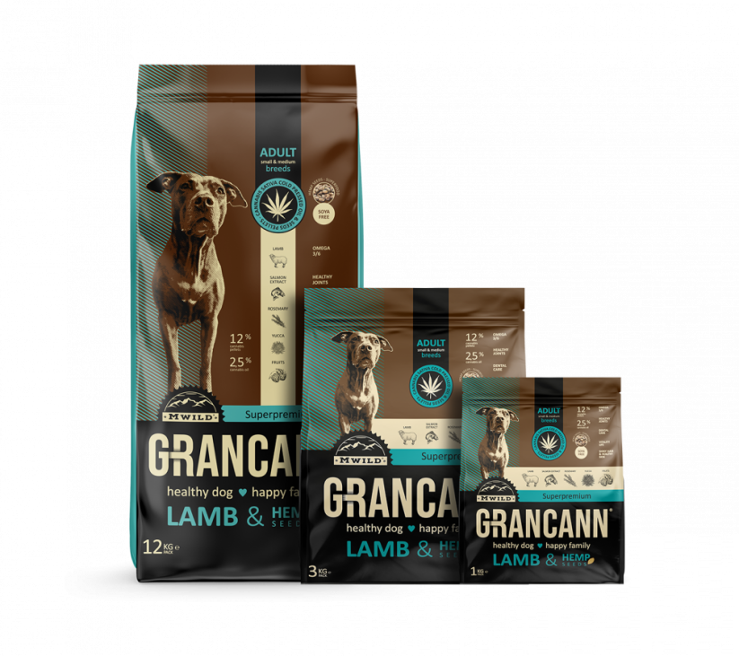 Grancann Lamb & Hemp seeds - Конопена храна за малки и средни породи, 1кг
