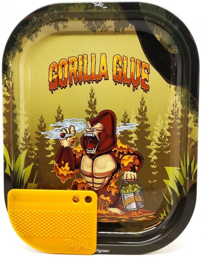 Best Buds Gorilla Glue Kleines Metall-Rolltablett mit magnetischer Grinder-Karte