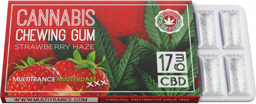 Cannabis Strawberry rágógumi (17 mg CBD), 24 doboz a kijelzőn