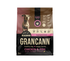 Grancann Chicken & Fish with hemp seeds - Konopné krmivo pre šteňatá všetkých plemien, 3kg