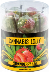 Cannabis Strawberry Haze Lollies – dovanų dėžutė (10 saldainių), 24 dėžutės kartoninėje dėžutėje