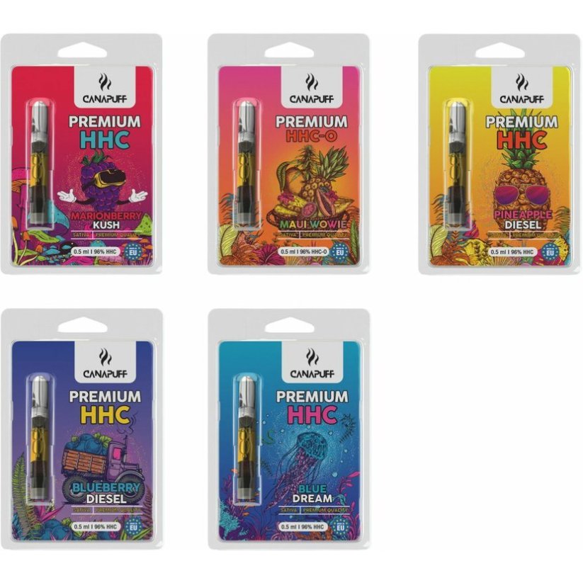 Paquete de cartuchos Canapuff HHC, 96 % HHC, juego todo en uno - 5 sabores x 0,5 ml