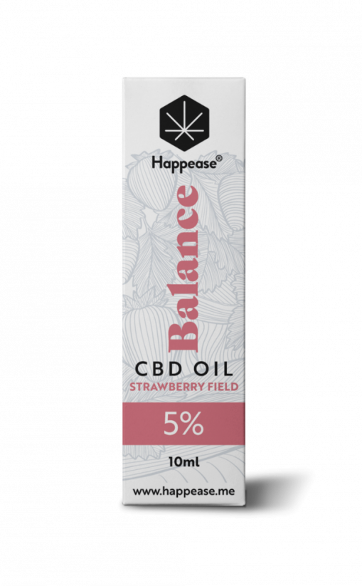 Happease Champ de fraises à l'huile de CBD Balance, 5% CBD, 500mg, 10ml