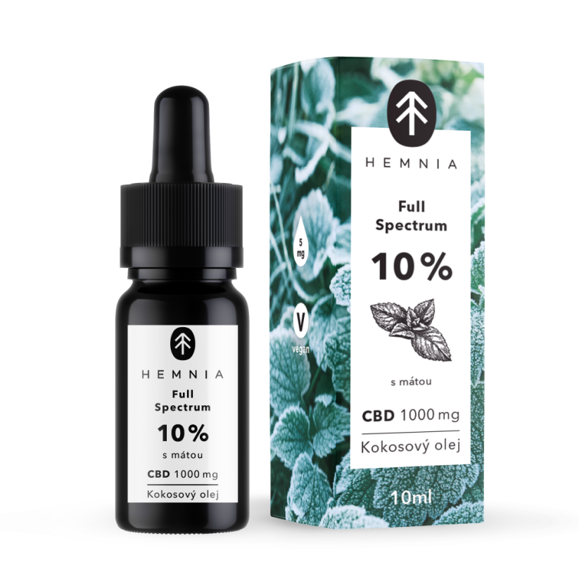 Hemnia Huile de noix de coco CBD MCT à spectre complet 10 %, 1000mg, 10ml, menthe