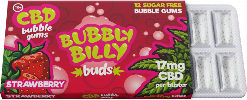 Bubbly Billy Buds košļājamā gumija ar zemeņu garšu (17 mg CBD)