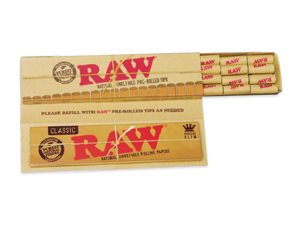 RAW Класичний Шедевр Kingsize Slim Папери с попередньо упаковані фільтри