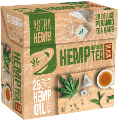 Astra Hemp Black Tea 25 mg di olio di canapa (scatola da 20 bustine di tè piramidali)
