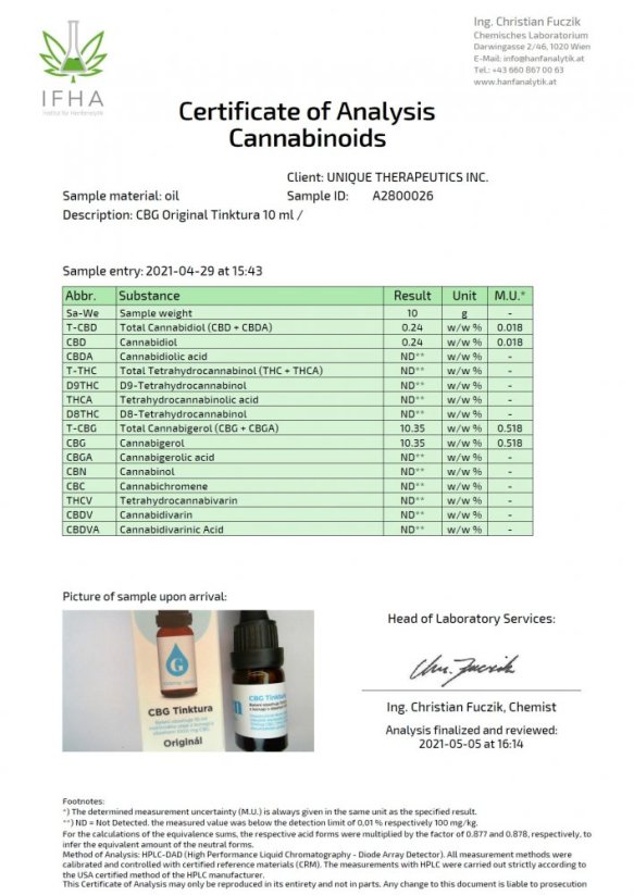 Green Pharmaceutics CBG オリジナルチンキ - 10 %、1000 mg、10 ml