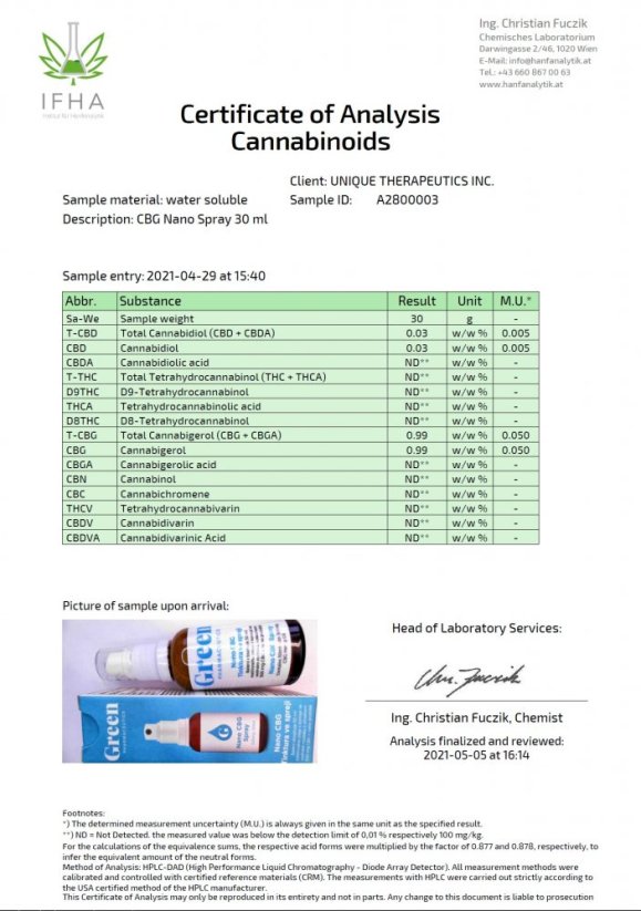 Green Pharmaceutics Nano CBG Pulverizador - 300 mg, 30 ml