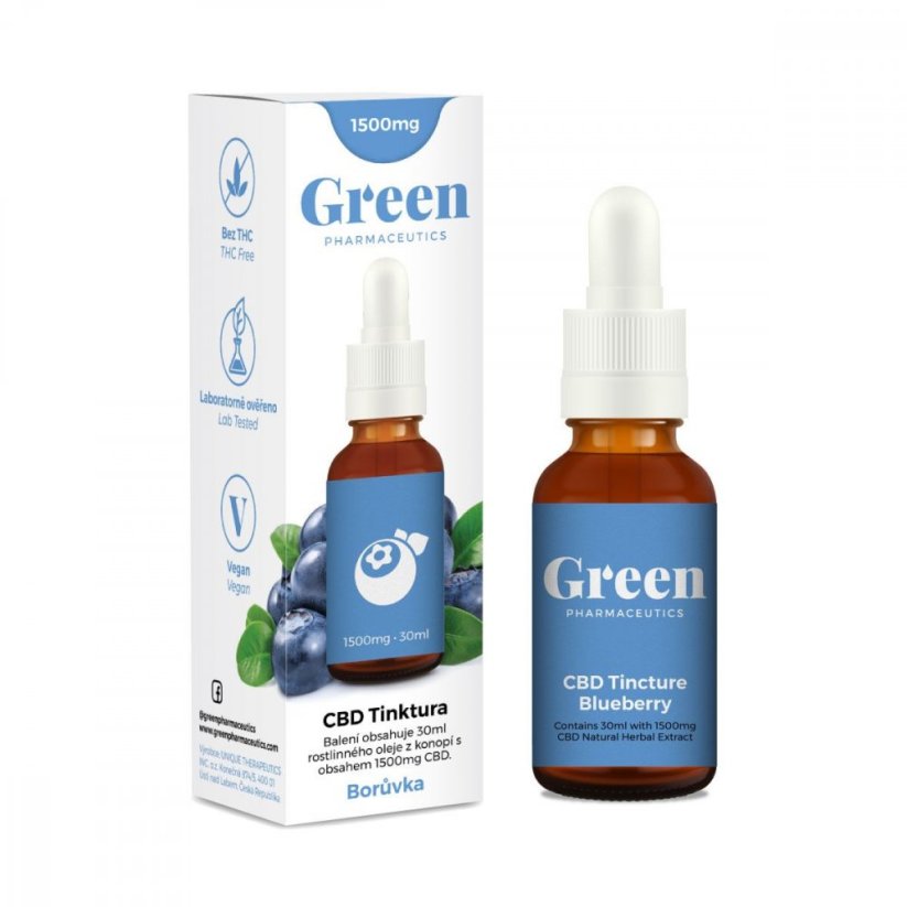 Green Pharmaceutics CBD mėlynių tinktūra – 5 %, 1500 mg, 30 ml