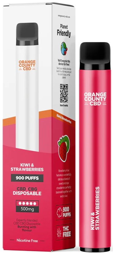 Orange County CBD Vape Pen Kiwi & Strawberries, 250 мг CBD + 250 мг CBG, 3 мл