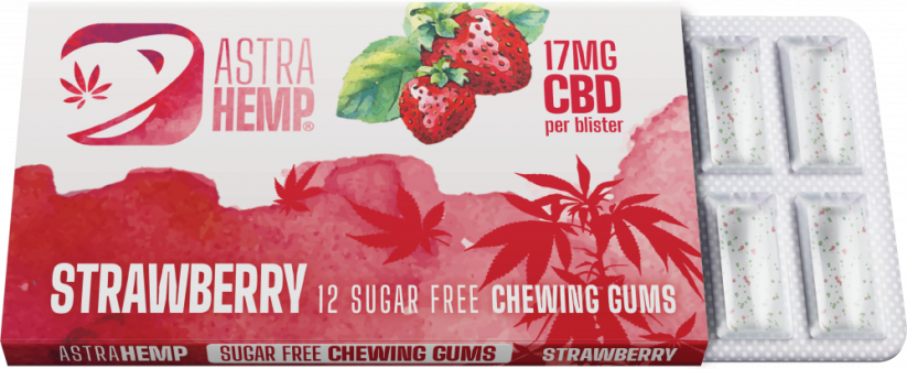 Astra Hemp Strawberry Hemp жувальна гумка (17 мг CBD), 24 коробки на дисплеї