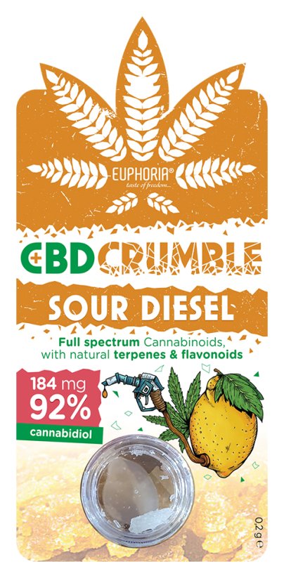 Euphoria Sour Diesel CBD Crumble (184 mg to 460 mg CBD)
