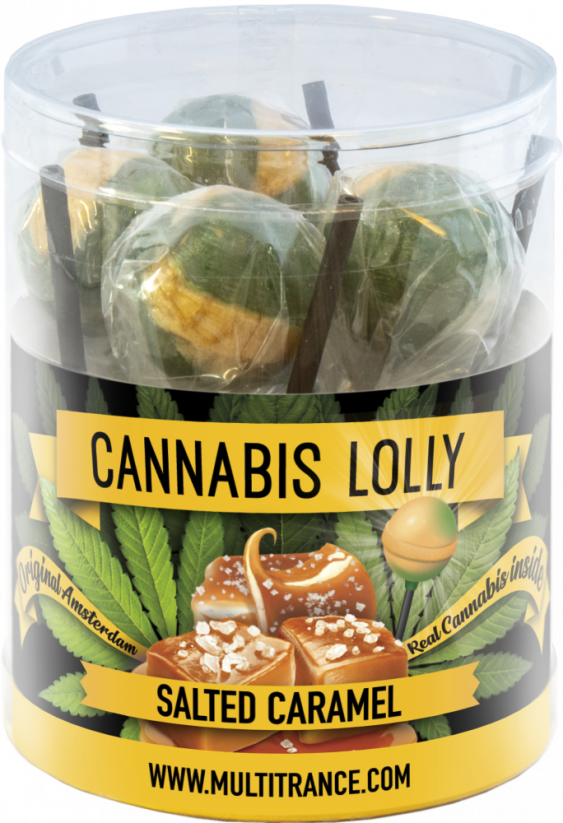 Cannabis Salted Caramel Lollies – Geschenkdoos (10 Lollies), 24 dozen in karton