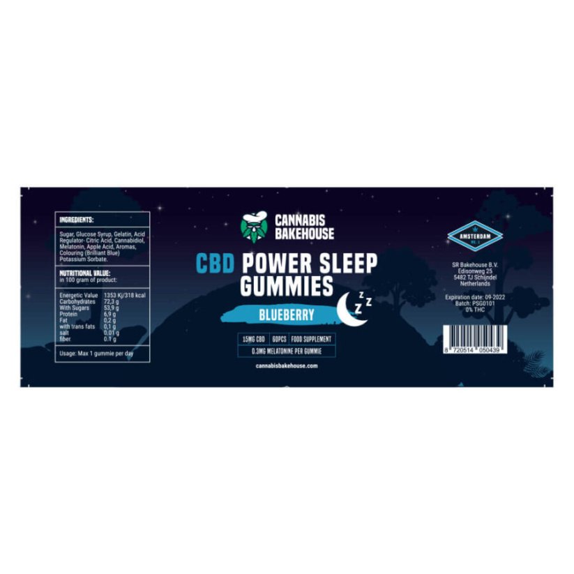 Cannabis Bakehouse CBD Gumídci + Melatonin - Síla Spánku, 60 ks x 15 mg CBD, 125 g
