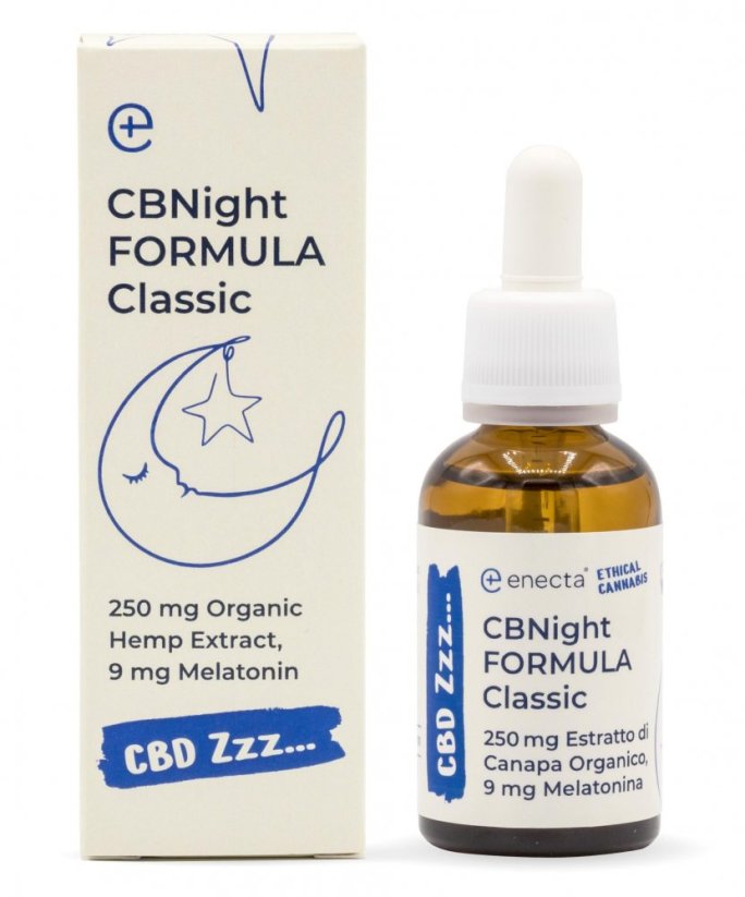 *Enecta CBNight Formula Classic Kaņepju eļļa ar melatonīnu, 250 mg organiskā kaņepju ekstrakta, 30 ml
