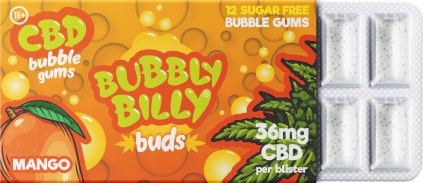 Bubbly Billy Buds Gumă de mestecat cu aromă de mango (36 mg CBD)