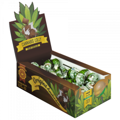 Cannabis csokoládé krémes nyalók – Vitrin karton (70 nyalóka)