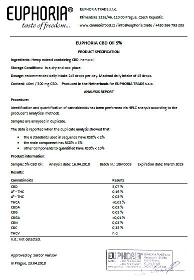 Euphoria CBD olej 5%, 10ml, 500 mg