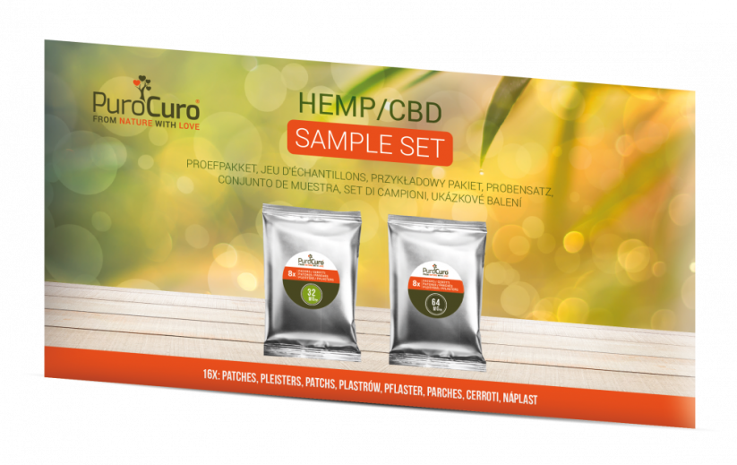 PuroCuro Obliži s konopljino CBD formulo, tester - 8 kosov 32 mg & 8 kosov 64 mg