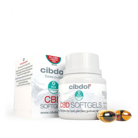 Cibdol CBD ソフトジェル カプセル 4% ビタミン D3 配合、60x6.4mg、384mg